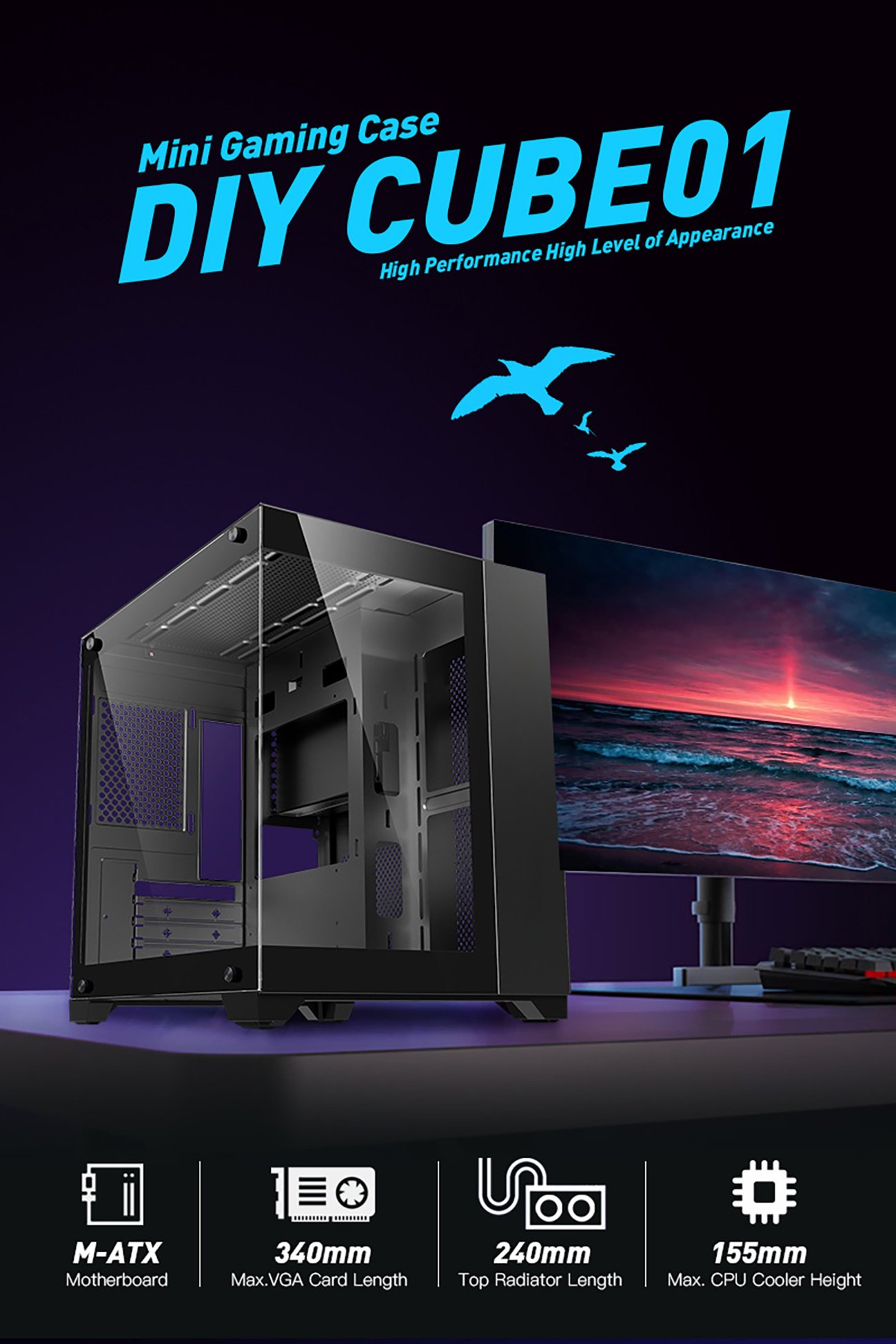 DIYPC DIY-CUBE01-BK Gaming Computer Case